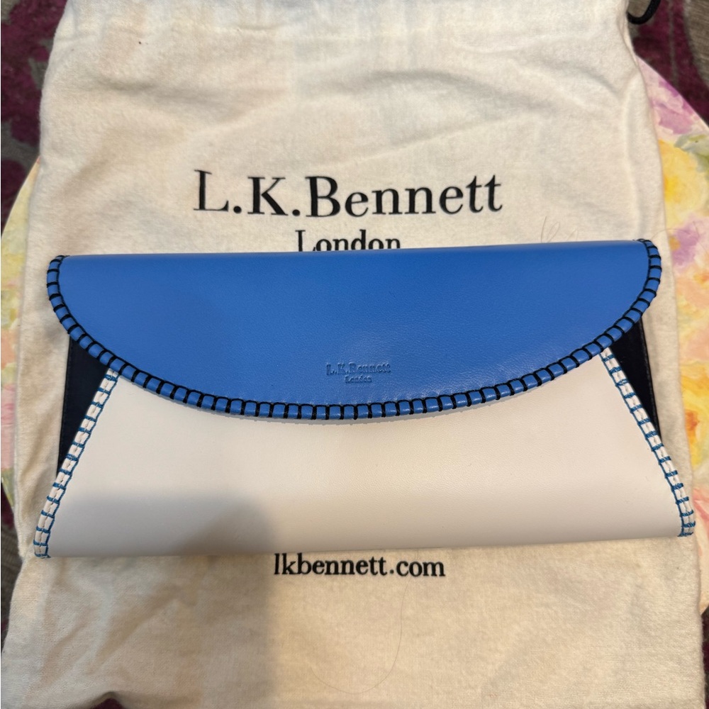 NWT - LK Bennett Sky Blue, Navy and White Clutch - Picture 3 of 16